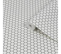Contour Black & White Tile Effect Hexagon Lattice Textured Wallpaper