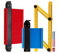 Contour Gauge Duplicator with Lock, Extra Wide Plastic Outline Profile Shape Contour Duplications Gauge Tool 5" & 10", 2 Pack Widen Guage with Angle Layout Measuring Ruler, Pencil, Pencil Sharpener