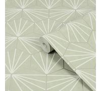Contour Green Tile Effect Smooth Wallpaper