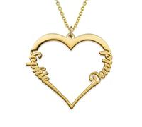 Contour Heart Pendant Necklace with Two Names, Stainless steel Personalized Name Necklace for Couple, Heart Customize Pendant Necklace for Women, Heart Jewelry Couple Gift (Classic, gold)