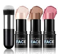 Contour, Highlight, and Blush Stick Set - 3pcs with Brush, Long-Lasting Formula, Waterproof, Lightweight, Multi-Stick Face Makeup Ideal for All Skin Types