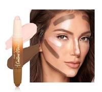 Contour Highlighter Stick，2-in-1 Dual-Ended Cream Bronzer & Highlighter Sticks Pen for Face Body Contouring Makeup- Buildable，Waterproof, Easy to Apply Suitable for Beginners，03Darker Nude+Light Pink