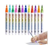 Contour Pens - 12 Color Permanent Craft Supplies | Metal Glitter Marker Shimmer Marker Permanent Colour Marker for DIY Cards Girls Kids Teens Easter Stockings and Fountain Pens