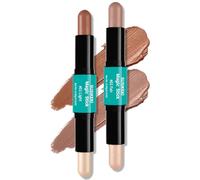 Contour Stick, 2Pcs Dual-Ended Highlighter Makeup Pen & Contouring Stick for Face Shaping, Long Lasting Waterproof Cream Bronzer & Highlight Sticks Make Up Kit for All Skin Tones (01# + 02#)