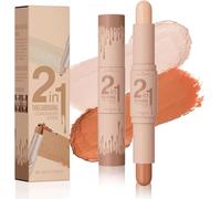 Contour Stick, Creamy Texture Contour Concealer Highlighter Stick, Double-End Highlight & Contour Stick, Long-Lasting Waterproof Bronzer Stick for All Skin Tones (Light Ivory & Light Coffee)