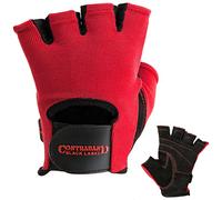 Contraband Black Label 5050 Mens Leather Fingerless Weight Lifting Gloves - Medium Padded, Durable Light, Gym Gloves - Perfect Classic Lifting (Pair) (Red, M)