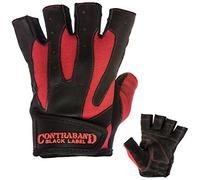 Contraband Black Label 5150 Mens Pro Leather Fingerless Weight Lifting Gloves - Durable Light - Medium Padded Split Leather Gym Gloves - Perfect Classic Lifting Gloves (Pair) (Red, X-Large)