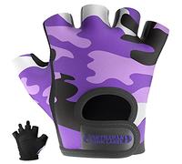 Contraband Pink Label 5217 Women's Design Series Camo Print Lifting and Rowing Gloves (Pair) - Lightweight Vegan Medium Padded Microfiber Amara Leather w/Griplock Silicone (Purple, X-Small)