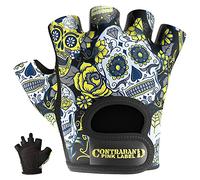 Contraband Pink Label 5237 Designer Series Workout Gloves for Women | Sugar Skull Print Weight Lifting Gloves for Women w/ Grip-Lock Padding | Gym Gloves for Women w/ Medium Padding (Yellow, Small)