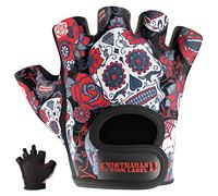 Contraband Pink Label 5237 Designer Series Workout Gloves for Women | Sugar Skull Print Weight Lifting Gloves for Women w/ Grip-Lock Padding | Gym Gloves for Women w/ Medium Padding (Red, X-Small)