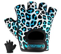 Contraband Pink Label 5297 Womens Design Series Leopard Print Lifting Gloves (Pair) - Lightweight Vegan Medium Padded Microfiber Amara Leather w/Griplock Silicone (Turquoise Blue, X-Small)