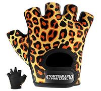 Contraband Pink Label 5297 Womens Design Series Leopard Print Lifting Gloves (Pair) - Lightweight Vegan Medium Padded Microfiber Amara Leather w/Griplock Silicone (Orange/Black, Large)