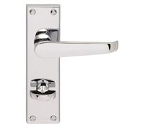 Contract Victorian Lever on Backplate Satin Chrome Solid Zinc Handle Set for High-Use Internal Doors (Bathroom, Polished Chrome, 155mm x 40mm Backplate)