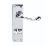 Contract Victorian Scroll Lever on Backplate Satin Chrome Solid Zinc Handle Set for High-Use Internal Doors (Bathroom, Polished Chrome, Boxed)