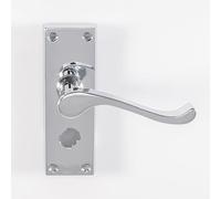 Contract Victorian Scroll Lever on Backplate Satin Chrome Solid Zinc Handle Set for High-Use Internal Doors (Privac, Polished Chrome, Boxed)