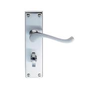 Contract Victorian Scroll Lever on Backplate Satin Chrome Solid Zinc Handle Set for High-Use Internal Doors (Bathroom, Satin Chrome, Boxed)