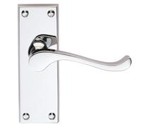 Contract Victorian Scroll Lever on Backplate Satin Chrome Solid Zinc Handle Set for High-Use Internal Doors (Latch, Polished Chrome, Boxed)