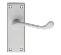 Contract Victorian Scroll Lever on Backplate Satin Chrome Solid Zinc Handle Set for High-Use Internal Doors (Latch, Satin Chrome, Boxed)