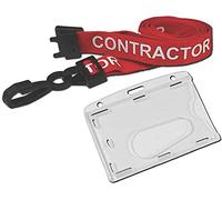 Contractor Lanyard RED with Enclosed ID Pass Card Security Badge Holder (25)