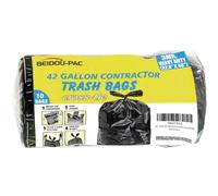 Contractor Trash Bags 42 Gallon Heavy Duty | 10 Count | 3 MIL | 32.8" X 46" | Large Black Flap Tie Construction Garbage Bags for Business Home Commercial, Industrial Contractors, Storage, Outdoor