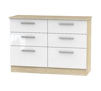 Trent 6 Drawer Wide Chest In White & Bardolino Oak (Ready Assembled)