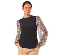 Contrast Animal Print Mesh Stretch Top Roman Natural 16