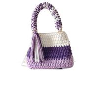 Contrast Color Handmade Crochet Bag Retro Simple Fashion Woven Tassel Large Capacity Handbag(PURPLE)
