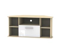 Contrast Corner Corner TV Unit White & Oak 5 Shelves 1 Drawer 110cm