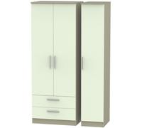 Contrast Cream and Mushroom 3 Door Triple Wardrobe - LHF 2 Drawers