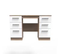 Contrast Desk White & Oak 6 Drawers 125cm