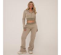 Contrast Distressed Detail Drawstring Flared Joggers In Washed Green, Women's Size UK 16