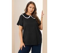 Contrast Frill Collar Top Yours Black 22-24