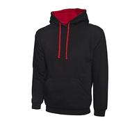Uneek UC507 Contrast Hooded Sweatshirt Black/Red XL Colour: Black/Red XL