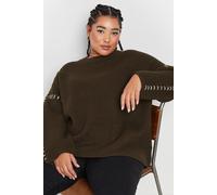 Yours Curve Chocolate Contrast Stitch Knitted Jumper - Women's - Plus Size Curve