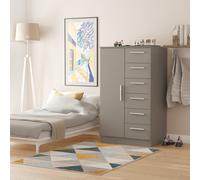 Contrast Tall Wardrobe Grey 1 Door 1 Shelf 5 Drawers 126cm