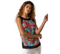 Roman Originals Women Contrast Trim Leaf Print Top - Ladies Spring Everyday Summer Holiday Round Neck Soft Sleeveless Comfy Back Button Cruise Shirt Vacation Blouses - Orange - Size 20