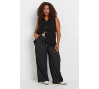 Yours Curve Contrast Waist Wide Leg Trousers - Women's - Plus Size Curve Black