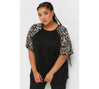 Contrast Zebra Sleeve T-Shirt Yours Black 22-24