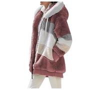 Contrasting Lamb Wool Padded Coat Lamb Wool Padded Coat Lambswool Padded Patchwork Zipper Pocket Hooded Loose Coat (red,XL)