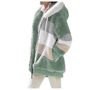 Contrasting Lamb Wool Padded Coat Lamb Wool Padded Coat Lambswool Padded Patchwork Zipper Pocket Hooded Loose Coat (Green,2XL)