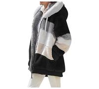 Contrasting Lamb Wool Padded Coat Lamb Wool Padded Coat Lambswool Padded Patchwork Zipper Pocket Hooded Loose Coat (Black,L)