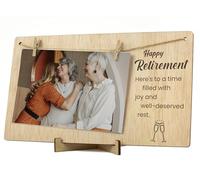 CONTRAXT Photo Frame with Wooden Clips. Original Gift to wish a Happy Retirement Card to Man Woman Retiring Photo Holder with Clips 10x15