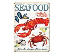 Contrence Seafood Fresh from The Sea Vintage Metal Tin Sign Wall Art Plaque Poster Retro Decor Metal Sign for Home Restaurant Bathroom 8x12inch/20x30cm