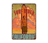Contrence Vintage Tin Signs Surf Rider California Vintage Wall Decor Retro Art Tin Sign Funny Decorations for Home Bar Pub Cafe Farm Room Metal Poster Metal Tin Signs 8x12 Inches