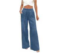 Control Pants Women high Waisted Blue Wide Leg Jeans for Women UK High Waisted Pull On Stretch Comfy Palazzo Trousers Casual Fashion Gym Denim Pants with Pockets for Every Wear 3XL