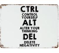 Control Yourself Alter Your Thinking Delete Negativity Decorative Aluminum Tin Metal Signs Tin Sign For Indoor Outdoor Garden Living Room Classroom Home Decor Gift For Women Men 8x12 Inch