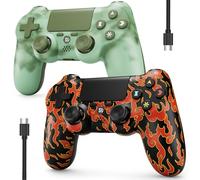 Controller for PS4, Wireless Controller 2 Pack for Sony PlayStation 4/Slim/Pro, with 6-Axis Motion Sensor/Double Vibration/Touch Pad/Speaker & 3.5mm Audio Jack/800mAh Battery/USB-C Cable, Green + Red
