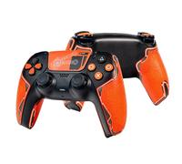 Controller Grips for PS5 DualSense, Skin kit,Anti-Skid, Multi-Texture, Sweat Absorption, Pre-Cut Grips Tape, by SHADOW BOOLT (Vermilion, Black & Silver, Mecha Series 2.0 for DualSense)