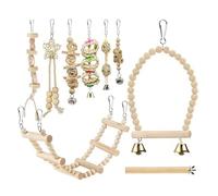 Conure Play Set - Wooden Swing for Cage Enrichment | Ladder Perch with Interactive Design & Fun Activity Toys for Parakeet Cockatiel Lovebird Finches Indoor Climbing Boredom Relief
