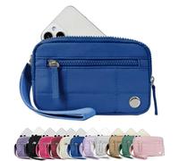 Convely Essential Wristlet, RFID Pouch Wallets for Women, Mini Nylon Puffer Quilted Card Holder Holds Phone and Keychain (Blue)